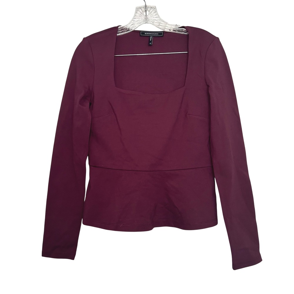 BCBGMAXAZRIA burgundy peplum blouse women's medium fall career office party